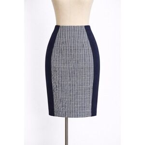 White House Black Market Tweed Skirt Women 4 Blue Ecru  Pencil Skirt